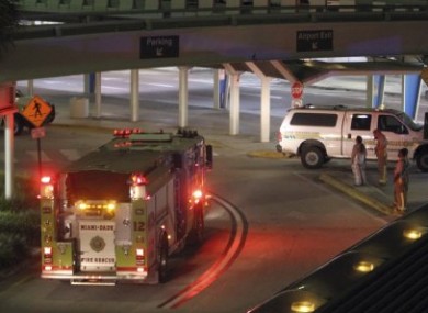 Miami-Dade Fire Rescue trucks are shown on the arrival level at Miami International Airport in Miami, early this morning, 3 September, 2010.