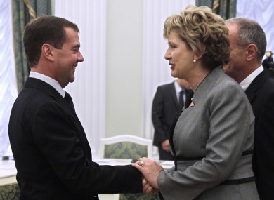 McAleese meets with Russian president Dmitry Medvedev in the Kremlin earlier today.