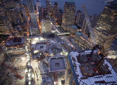 The site of the World Trade Centre last night, as construction continued on the new One World Trade Centre.