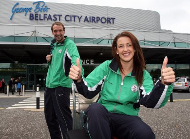 Andrew Bree and Melanie Nocher arrive in Belfast to depart for Delhi where they will represent Northern Ireland.