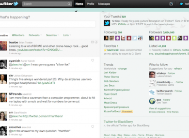 A screen grab of the new version of Twitter.