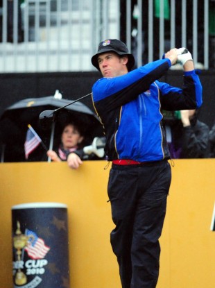 Lee Westwood tees off at Celtic Manor