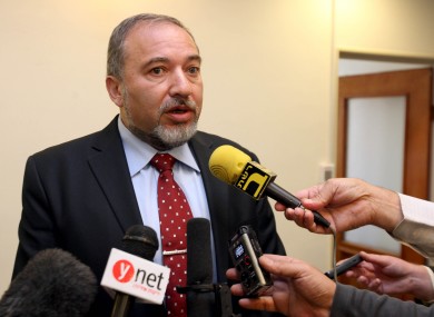 Israeli Foreign Minister Avigdor Lieberman of Yisrael Beitenu speaks at the weekly cabinet meeting