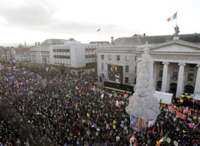 Crowds gathered outside the GPO on Saturday where O'Toole was among the speakers.