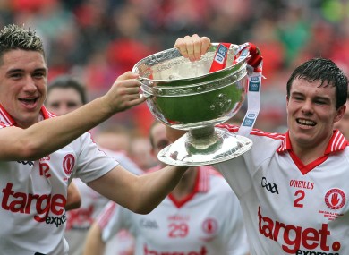 Ryan Devlin and Shea McGarrity celebrate with the Tom Markham Cup. Next year's minor All-Ireland finals will be broadcast on TV3 for the first time.