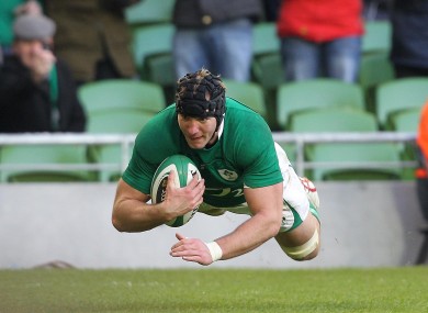 Stephen Ferris goes over for Ireland's first try against Argentina today.