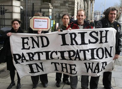 Karen Fallon, Deirdre Clancy, Nuin Dunlop, Damian Moran and Ciaron O'Reilly - the 'Shannon Five' - leave the Four Courts on November 11, 2005. The US considered launching a civil case over damage they caused to a plane, it is revealed.