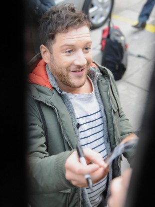 X Factor winner Matt Cardle signs autographs after appearing on ITV's 'Daybreak' this morning.