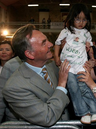 Michael Woods, pictured with granddaughter Mia (3), after winning his tenth consecutive term in Dáil Éireann in 2007.