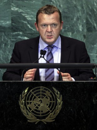 Lars Lokke Rasmussen speaking at the UN headquarters in New York in September, 2010.