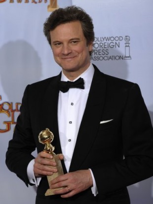 Colin Firth with the Golden Globe for Best Actor for his role as George VI