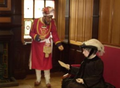 Old Station in Ballater, Nr Balmoral - a life size exhibit of Queen Victoria waiting to catch her last train in 1900 from the station with her Munshi, Abdul Karim.