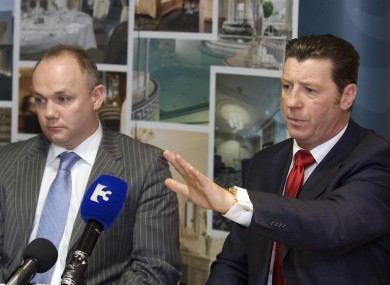 Collins, right, addresses the media while manager of Cork City last season (file photo).