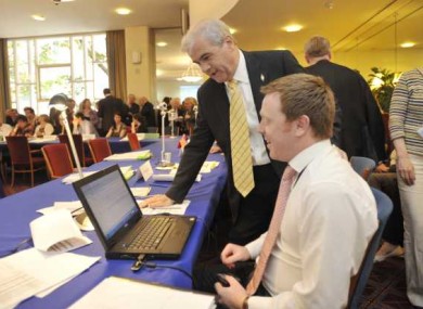 Re-elected Fianna Fáil senator Jim Walsh examines progress at the Seanad election count in Leinster House.