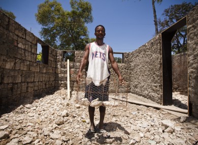Constructing a rubble house in Haiti's capital.