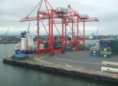 A container ship unloading at Dublin Port