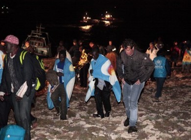 Migrants arrive on the Italian island of Lampedusa after Italian police and coast guards launched a major rescue effort.