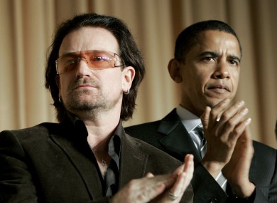 Bono and Barack Obama attend an event held by George Bush in 2006. Bono has spoken of how the President essentially ignored him at a dinner in the latest Hot Press.