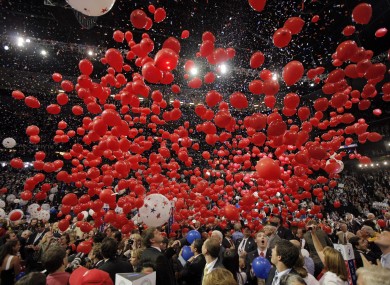 Balloons fall at the 2008 Republican National Convention in Minnesota.