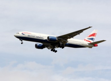 A British Airways Boeing 777, similar to the one which was forced to make an emergency landing at Shannon shortly after midnight.