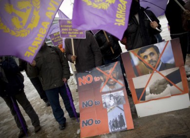 File photo of Iranian opposition activists at the UN offices in Geneva.
