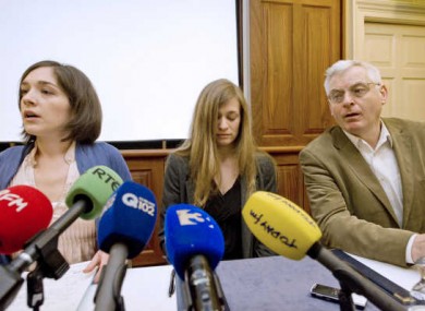 Jerrie Ann Sullivan (centre) is one of the women arrested. Also pictured are Shell to Sea spokesperson Caoimhe Kerins and Socialist TD Joe Higgins on 7 April