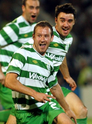 Rovers' Pat Sullivan celebrates scoring his stunning equaliser.