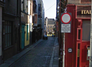 Temple Lane in Dublin 2, where a man sustained serious injuries following an assault yesterday morning.