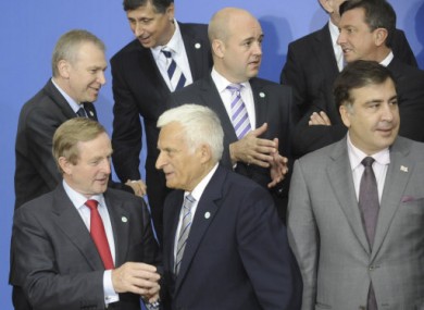 Enda Kenny speaks with European Parliament president Jerzy Buzek.