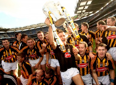 Kilkenny goalkeeper David Herity celebrates with the Liam MacCarthy cup on Sunday as Kilkenny beat Tipp in the All Ireland hurling final.
