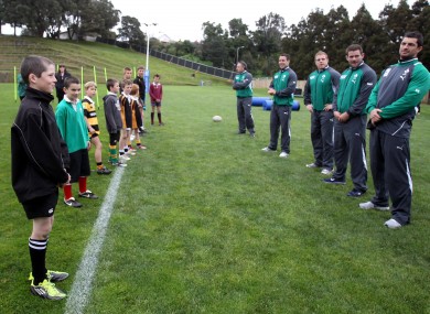 Mark Tainton, Paddy Wallace, Sean Cronin, Fergus McFadden and Rob Kearney train with children from New Plymouth Boys High School.