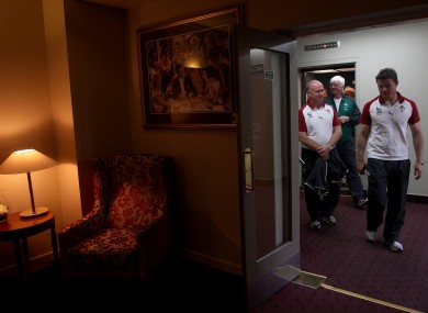 Head coach Declan Kidney and Brian O'Driscoll this morning.