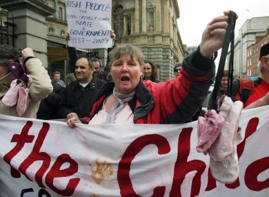 A Magdalene laundry survivor at a protest in Dublin last year