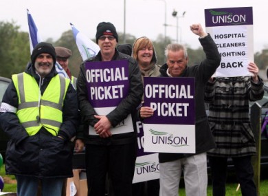 Workers strike outside Antrim Area Hospital.
