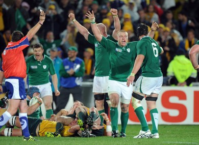 The Ireland players at the final whistle in the win over Australia.