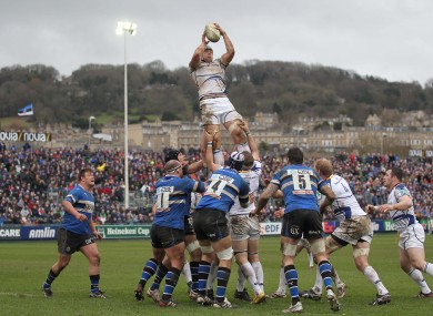 Leinster's Kevin McLaughlin wins a lineout yesterday.