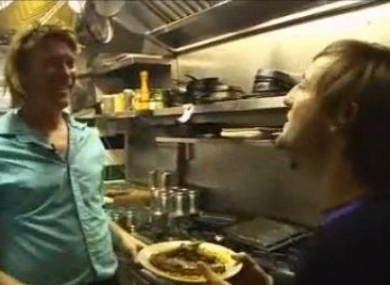 Ivory Tower owner Seamus O'Connell, left, serves up a fish dish to Andrew Maxwell in his Cork restaurant in a 2007 RTÉ show