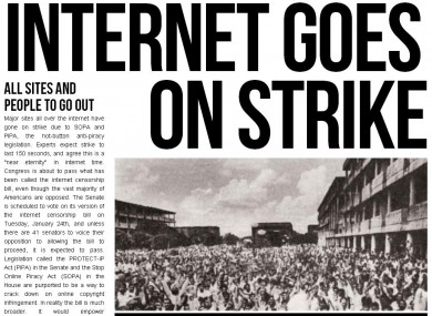 The site overlay Fight for Freedom wants websties to post in protest over SOPA.