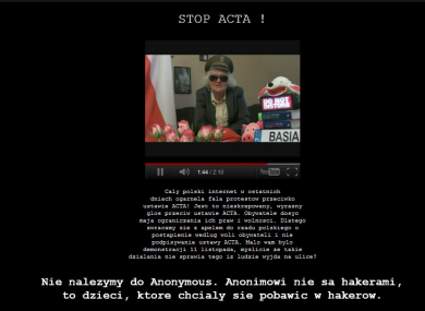 The homepage of the Polish premier Donald Tusk, which was taken down by hackers opposing Poland's adoption of ACTA.