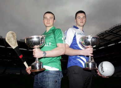 Leinster's Liam Rushe and Donie Shine of Connacht at today's launch of the Interprovincial Series in Croke Park.