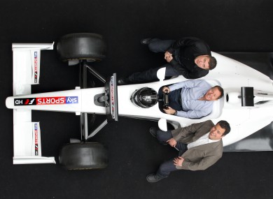 David Croft, Martin Brundle and Ted Kravitz pictured in Dublin yesterday at the launch of Sky's new F1 channel.