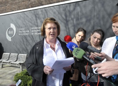 Gallagher's solicitor Pamela Cassidy speaking to the media today at the Broadcast Authorty of Ireland offices