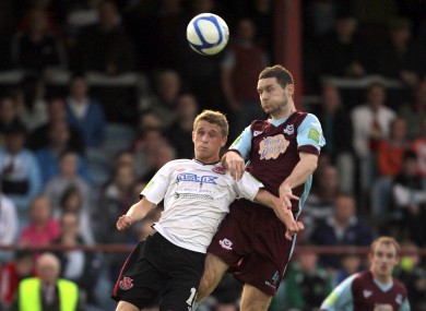Mark Griffin of Dundalk and Drogheda's Alan McNally when the sides met last season.