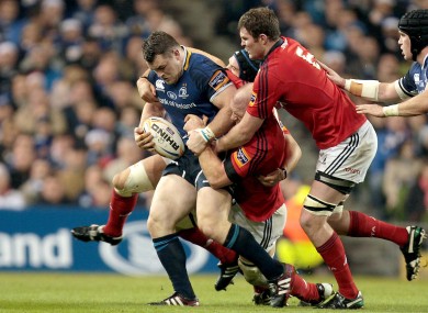 Cian Healy attempts to escape from Niall Ronan, Paul O'Connell and Donncha Ryan.