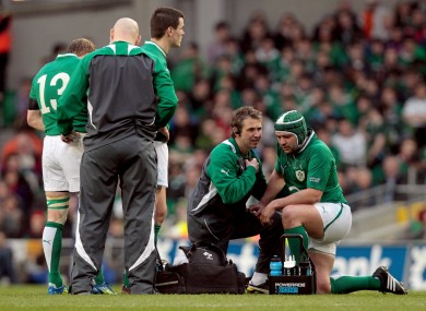 Rory Best is treated by Ireland physio Cameron Steele on Saturday.