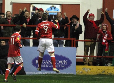 Philip Hughes celebrates the winning goal at Tolka Park.