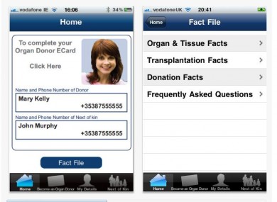 The iPhone version of the Organ Donor ECard