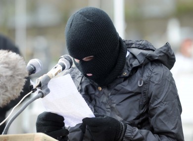 The masked man claiming to be a Real IRA representative at yesterday's event
