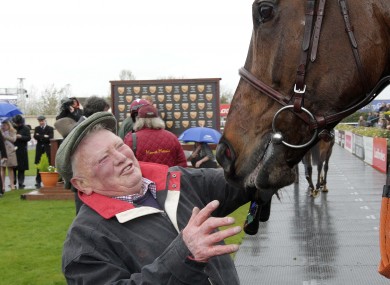 Trainer Peter Casey celebrates with Flemenstar