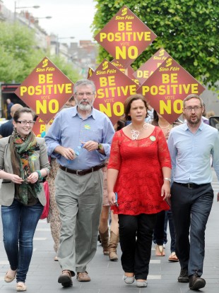 Gerry Adams on O'Connell Street this afternoon with Senator Kathryn Reilly, Mary Lou McDonald TD and Eoin O Broin.
